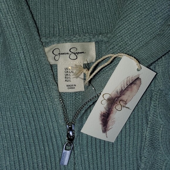 Jessica Simpson Blue Green Mock Turtleneck Zip Sweater Vest Size Large - Picture 5 of 5